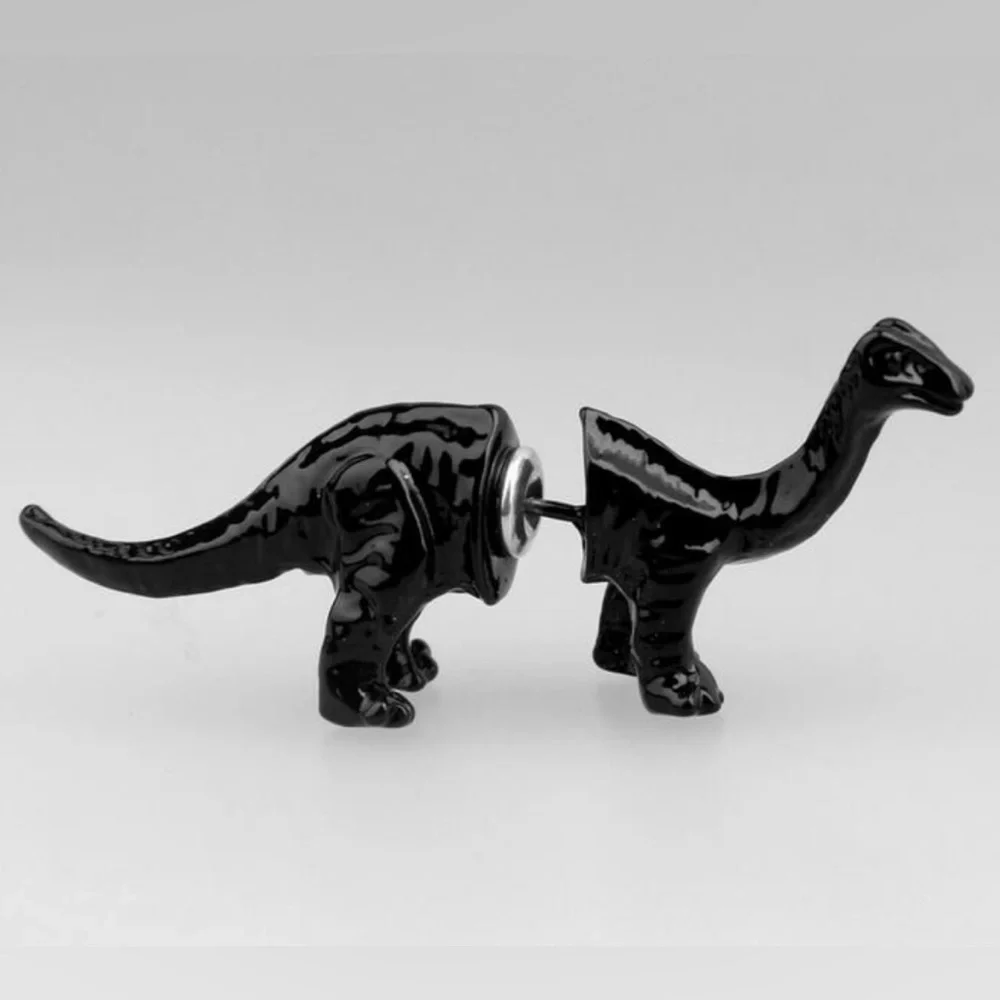 3D Brontosaurus black dinosaur 2 part earrings - Picture 2 of 2